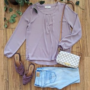 🖤Casual Lilac Keyhole Bubble Drape Blouse -SM